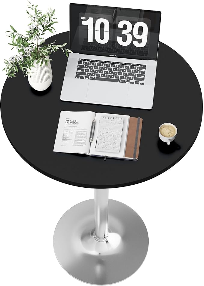Flamaker Round Bistro Pub Table Modern Style Metal Base MDF Top Cocktail Bar Table Counter Bar Height for Pub, Dining Room, Party (4, Black-Silver)