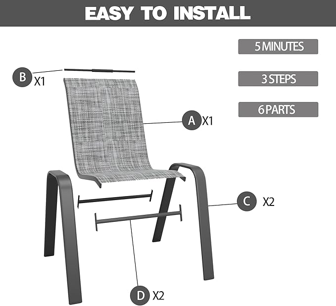 Patio Chairs Set of 4, Stackable Outdoor Dining Chairs for All Weather Textilene Fabric & Metal Frame, Outdoor Chairs Set for Backyard Deck Garden