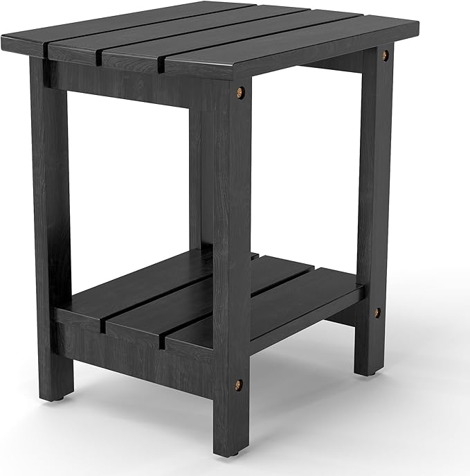 2-Tier Adirondack Side Table 17" with Double Shelf, Easy Assembly Solid Wood End Table,Outdoor & Indoor Small Table for Living Room,Patio, Poolside, Porch - Weather Resistant Black