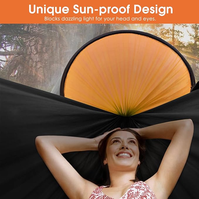 G4Free Large Camping Hammock with Mosquito Net 2 Person Pop-up Parachute Lightweight Hanging Hammocks Tree Straps Swing Bed for Outdoor Backpacking Backyard Hiking