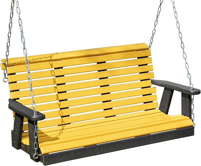 Poly Lumber Wood 5FT Porch Swing Amish Craftsmandship Made in USA HDPE with No wood fibers and 1000 lbs Limit. Stainless Steel Hardware.Signature Rollback design for Patio Outdoor Backyard Garden Park