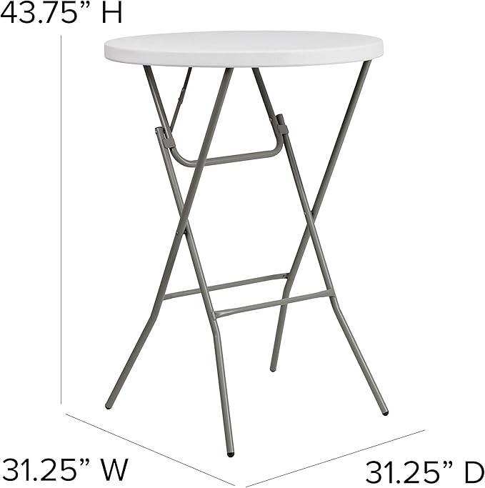 Flash Furniture Elon 2.6-Foot Round Granite White Plastic Bar Height Folding Tables, Set of 8