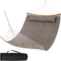SUNCREAT Hammocks Portable Double Hammock with Curved Spreader Bar, 450 lbs Capacity, Heavy Duty Outdoor Hammock with Carrying Bag, Brown