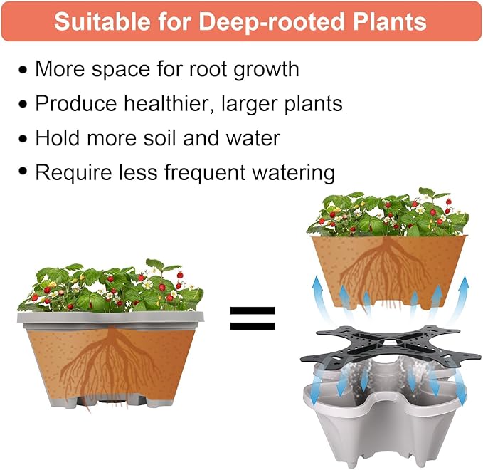 GameXcel Vertical Planter 5 Tier Stackable Planters Garden Planters Strawberry Herb Flower and Vegetable Planter Indoor Outdoor Gardening Pots with Removable Wheels and Tools - Gray