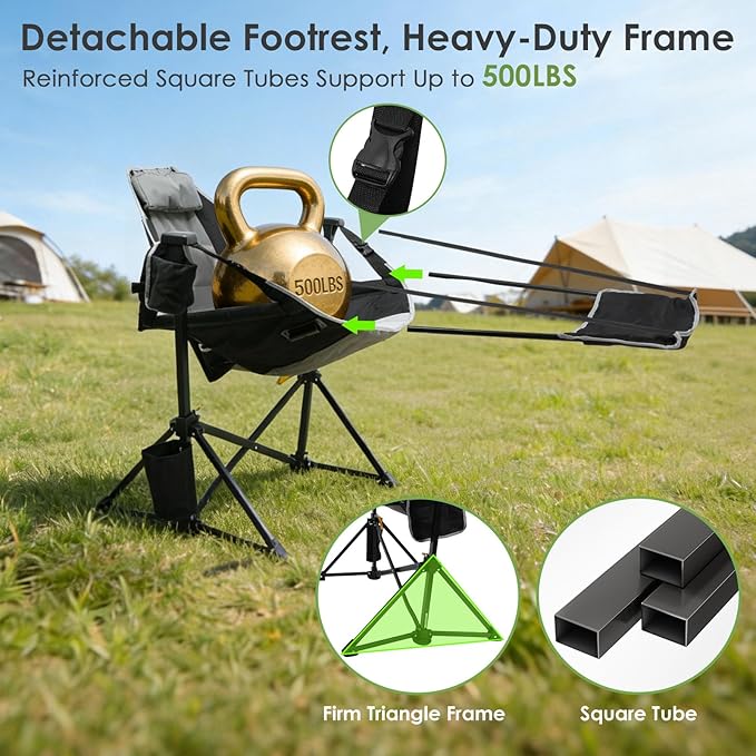 Suteck Hammock Camping Chair with Footrest, Oversized Swinging Folding Chair for Adults, Heavy Duty Portable Rocking Camp Chair with Cup Holder & Pillow for Beach, Patio, Lawn, Supports up to 500 lbs