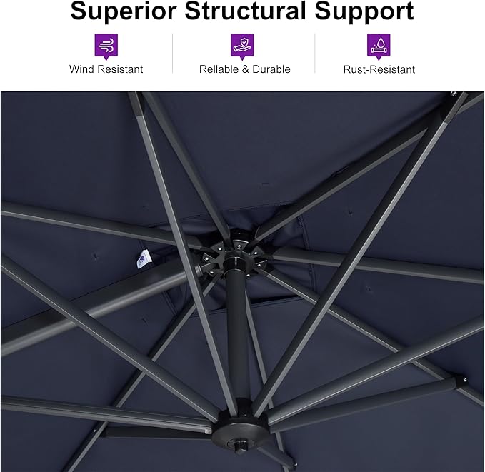 PURPLE LEAF 10 Feet Patio Umbrella Outdoor Cantilever Square Umbrella Aluminum Offset Umbrella with 360-degree Rotation for Garden Deck Pool Patio, Navy Blue
