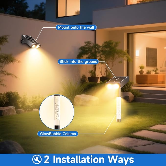 Solar Spot Lights Outdoor Adjustable Beam & PC Light Guide Column, 6 Pack Solar Lights Outdoor Waterproof IP65, 2 Modes & Auto On/Off Landscape Spotlights for Garden, Yard, Pathway, Tree (Warm Yellow)