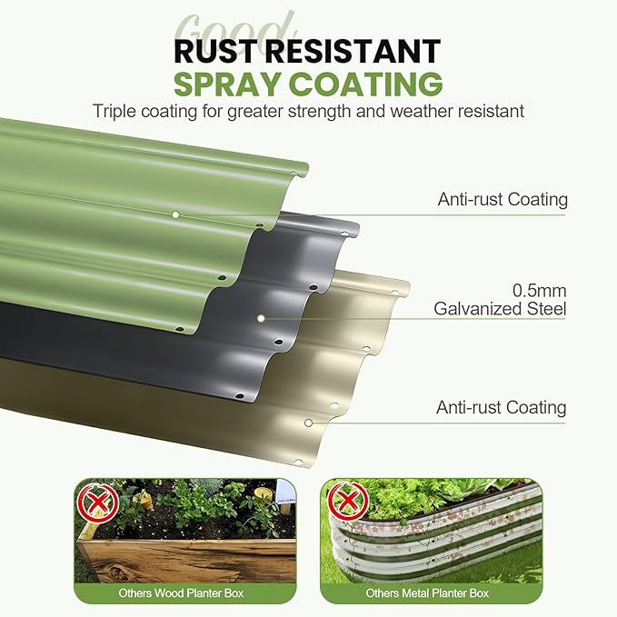 G GOOD GAIN Round Raised Garden Bed - 1Pcs 3x3x1.4ft Galvanized Steel Planter Boxes Outdoor with Rubber Edge Trim | Metal Raised Beds for Gardening Vegetables Flowers Fruits Herbs (Olive Green)