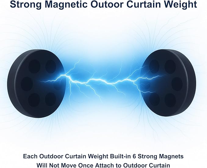 2LB Heavy Duty Outdoor Curtain Weights, Strong Magnetic Gazebo Curtain Weights, Rubber Covered Waterproof Drapery Weight, Prevent Curtain Liner from Blowing Around, Black, 4 Pairs