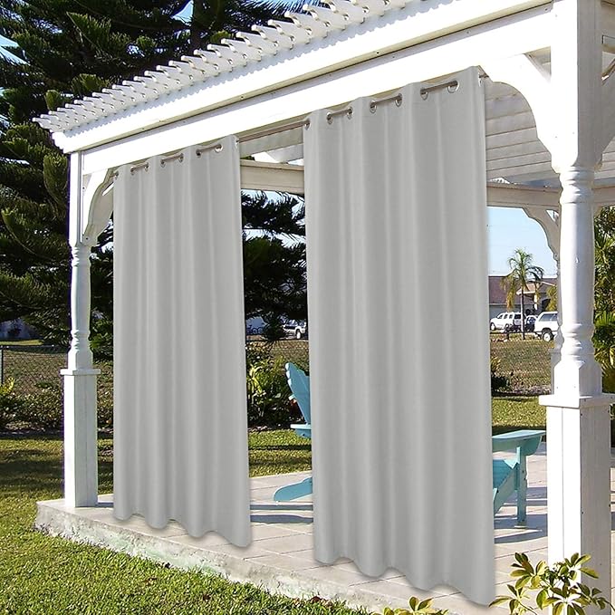 BONZER Waterproof Indoor/Outdoor Curtains for Patio Thick Privacy Grommet Curtains for Bedroom, Living Room, Porch, Pergola, Cabana, 1 Panel, 54W x 108L inch, Silver