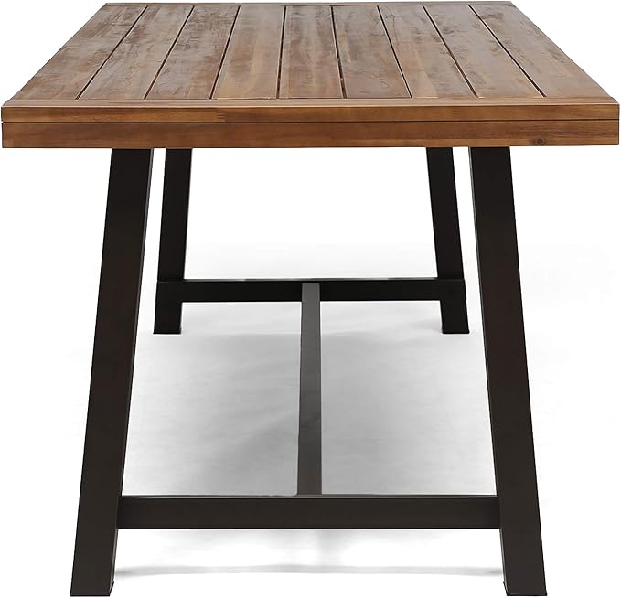 Great Deal Furniture Beau Outdoor Eight Seater Wooden Dining Table, Teak and Rustic Metal Finish