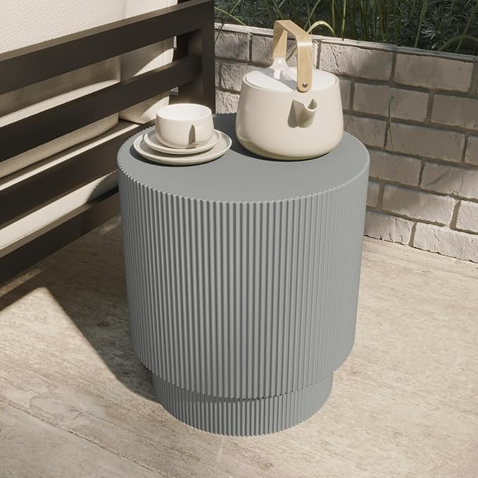 LeisureMod Eden Modern Side End Table – Indoor and Outdoor Accent Table for Living Room, Bedroom, Patio, Balcony, Porch, Garden, Small Spaces in Light Grey