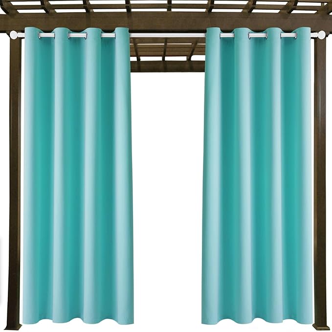 DIVA EN CAMINO DEC Outdoor Patio Curtain Waterproof Darkening Thermal Insulated Indoor Curtains for Bedroom, Porch, Living Room, Pergola, Cabana, W52 x L95, Teal Blue, Set of 2 Panels