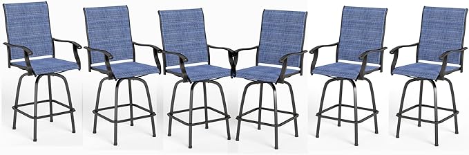 MFSTUDIO Outdoor Bar Stools Set of 6, Swivel Bar Height Patio Chairs Outdoor Barstools High Top Patio Swivel Bar Chairs, Breathable Textilene, Navy Blue