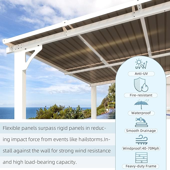 AECOJOY 12' x 10' Outdoor Gazebo Pergola for Patio, White Large Wall-Mounted Hardtop 10x12 Lean to Metal Gazebo Shelter Pergolas and Gazebos Clearance with Patio Roof, Heavy Duty Awnings for Backyard