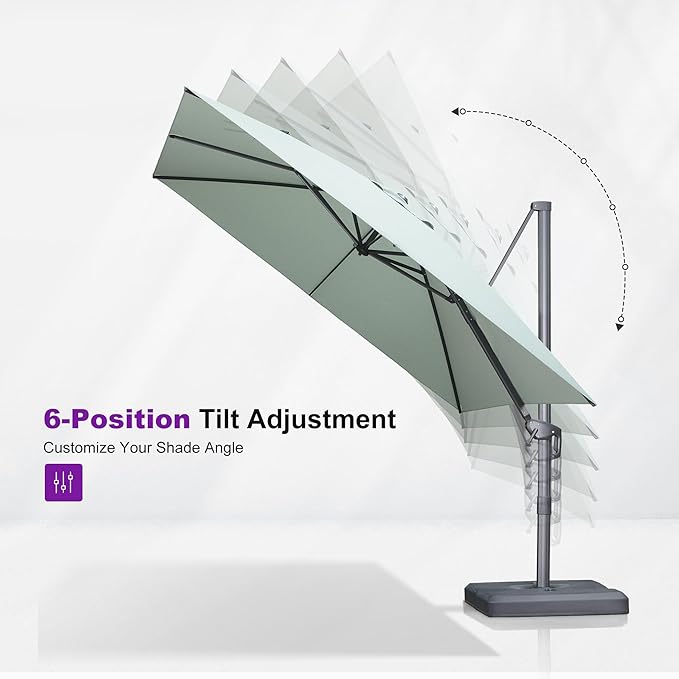 PURPLE LEAF Patio Umbrella 10' X 13' Rectangle Cantilever Umbrella Large Aluminum Outdoor Umbrellas with 360-degree Rotation & UPF40+ Premium Fabric for Deck Pool Garden Yard, Mint Green