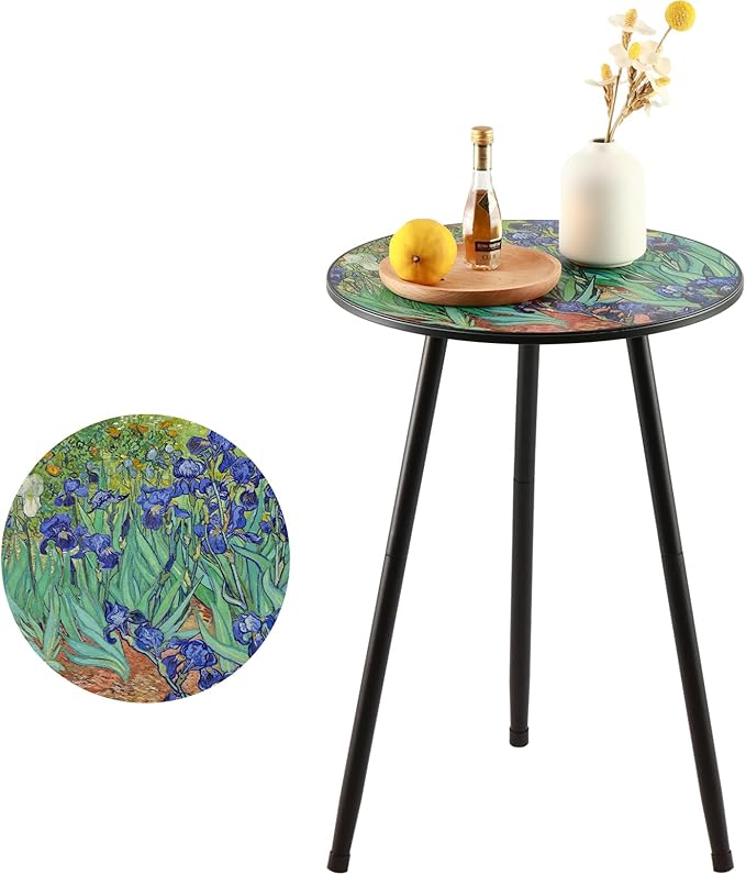 Outdoor Side Table Patio Side Tables for Outside End Tables Small Outdoor Table Round Patio Coffee Table Modern Metal Plant Stand Outside, Patio, Indoor, Bedroom, Living Room, Small Spaces, Iris