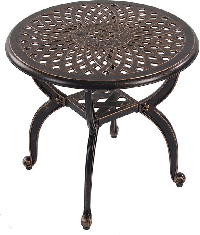 Cast Aluminum Outdoor Side Table, All Weather Round Small Coffee Table for Patio,Park,Lawn,Yard (21" Bronze)