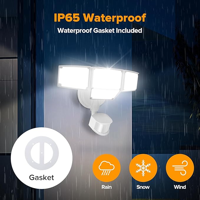 LUTEC 80W 9000LM LED Security Light Hardwire Motion Sensor Outdoor Lights, 4 Head LED Flood Lights Outdoor 5000K Daylight, IP65 Waterproof, Motion Detected Lights for Outside, Garage, Yard (White)