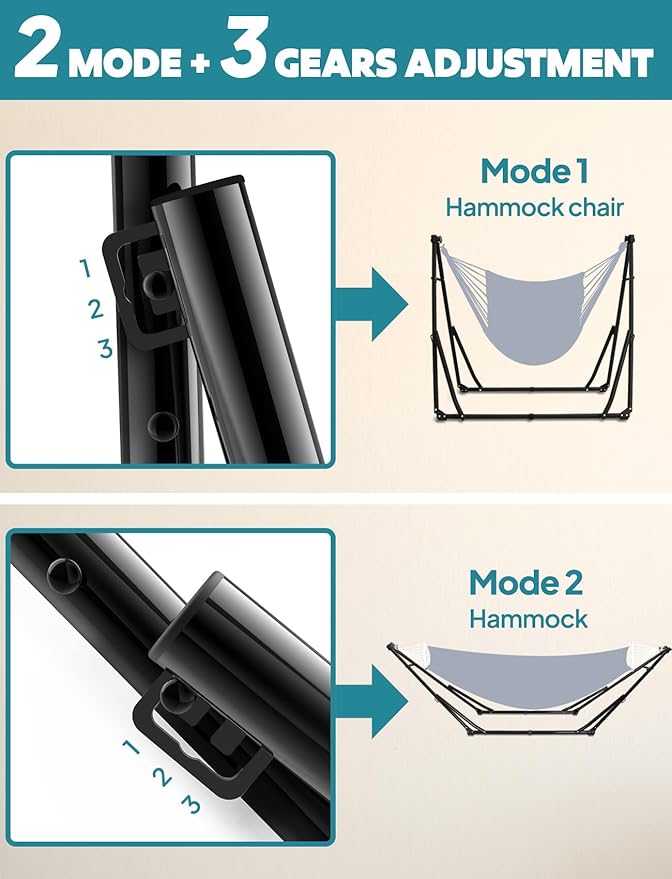 Anyoo 2 in 1 Hammock and Swinging Chair with Collapsible Steel Stand & Carrying Case,Portable & Adjustable,Easy Set Up for Outdoor,Indoor,Porch Swing,Patio,Garden,Camping Trip
