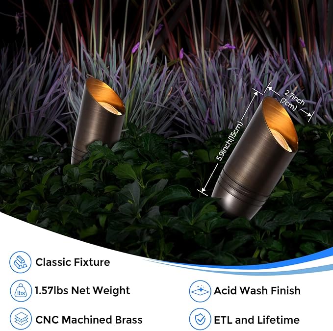 Gardencoin Solid Brass Outdoor Landscape Spotlights, 12V Heavy Duty Low Voltage LED Landscape Lights Waterproof for Garden Uplighting, Bronze Accent Lighting Fixture Without Bulb (Classic, 4 Pack)