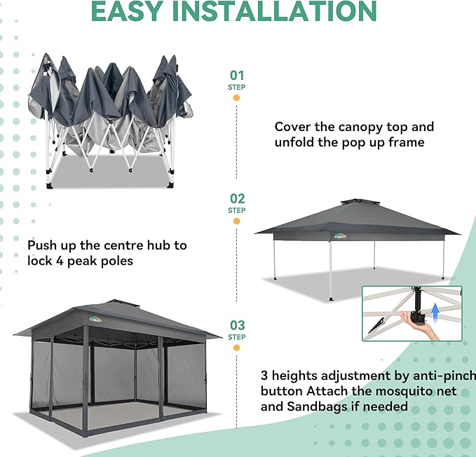 COBIZI 10x15 FT Pop up Gazebo on Clearance - Outdoor pop up Canopy Tent,carpas para Patio, Shelter - Screen Tents with Portable Carry Bag, Patio Gazebos for Camping,Garden,Deck,Backyard,Darkgrey