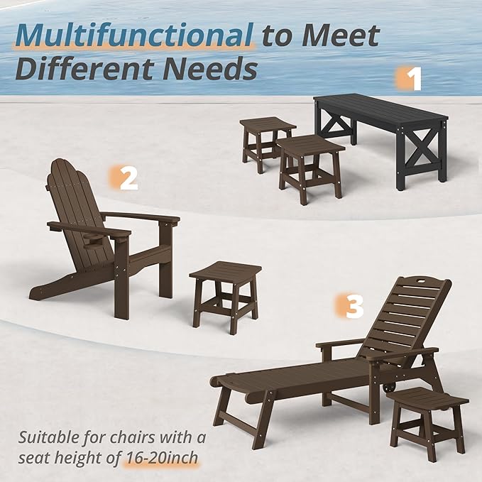 LUE BONA Outdoor Adirondack Ottomans, Footrest Footstool, Outdoor Foot Rest for Patio, HDPS All Weather Waterproof Footrest Footstool for Adirondack Chair, Dark Brown
