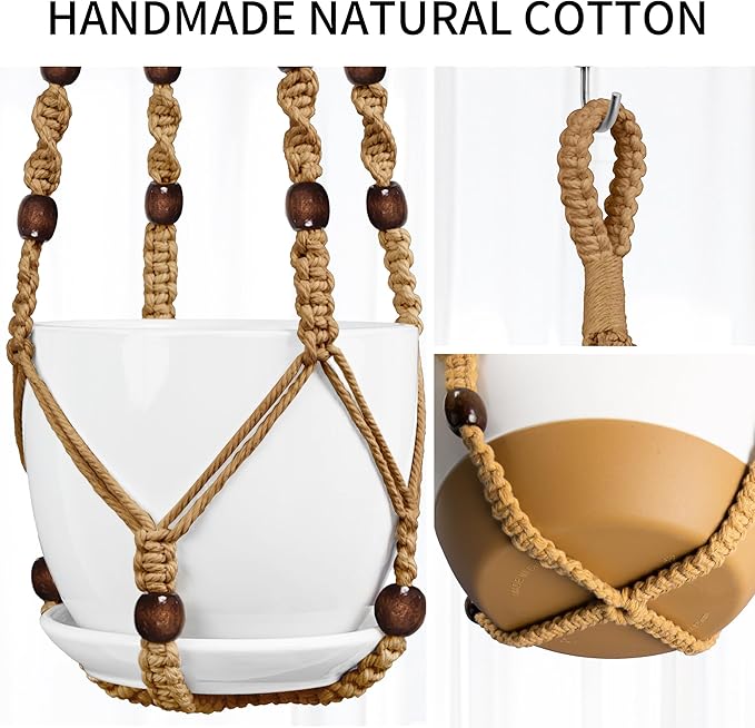 Macrame Plant Hanger - Fits 4 to 15 inches Pots for Indoor Outdoor, 43"/35"/29" Different Sizes Set, Brown (POTS NOT Included)