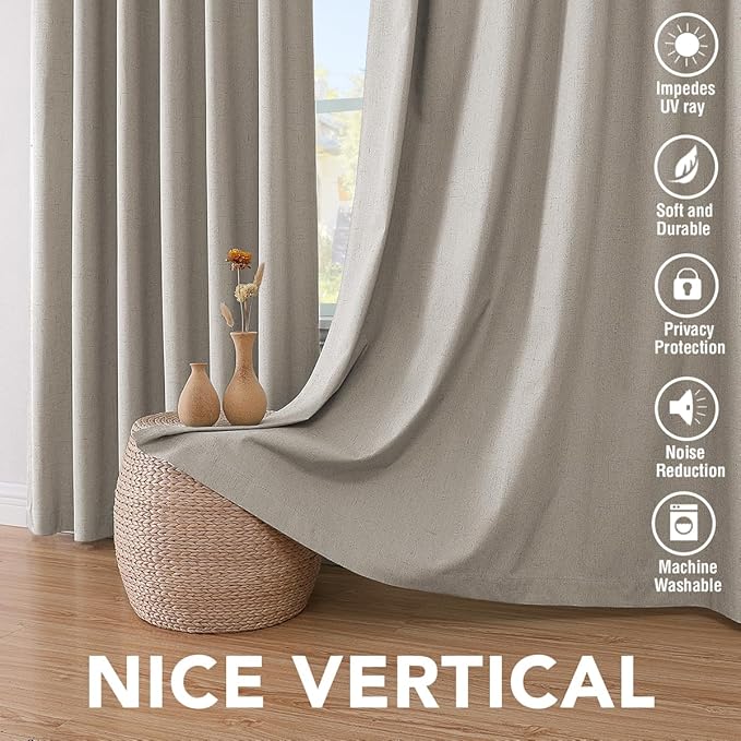 H.VERSAILTEX Primitive Linen Curtains 100% Blackout Curtain Drapes Burlap Fabric Curtains with White Thermal Insulated Liner, Grommet Top Drapes Living Room/Bedroom (2 Panels, 42 x 45 Inch, Stone)