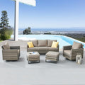 Belord Wicker Patio Furniture 5 Piece Outdoor Sofa Set, Oversize Outdoor Swivel Rocker Chairs with Rattan Ottomans, Conversation Sets Patio Furniture Come with Removable Washable Cushion Grey