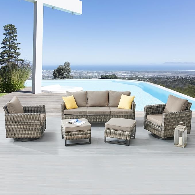 Belord Wicker Chairs Outdoor Bistro Set Oversize Patio Swivel Rocker, Rattan Outdoor Seating Set of 2 Swivel Glider Chairs Wicker Furniture for Porch Deck Backyard with Water-Resistant