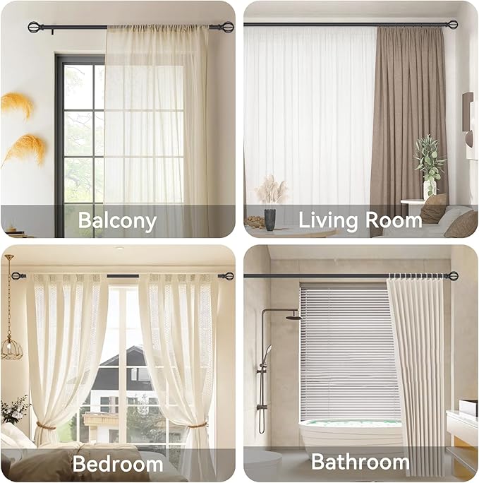 Black Curtain Rods for Windows 28 to 48 Inch, 2 Pack 5/8" Diameter Heavy Duty Metal Adjustable Small Drapery Rod With Bracket