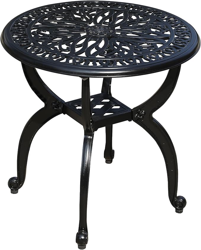 Cast Aluminum Outdoor Side Table, All Weather Round Small Coffee Table for Patio,Park,Lawn,Yard (18.5" Black)