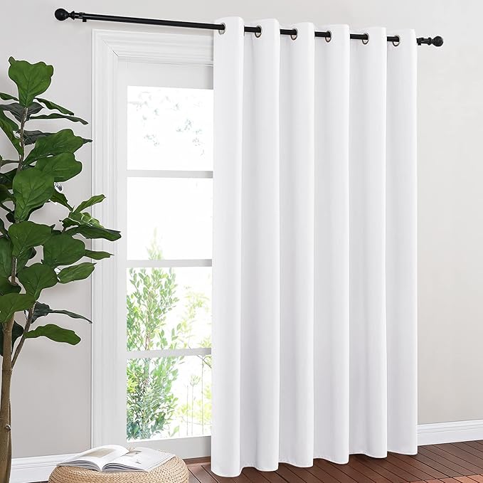 NICETOWN Blackout Sliding Glass Door Curtains, Room Darkening Thermal Insulated Curtains for Living Room Bedroom, Extra Wide Window Drapes, 1 Panel, W80 x L118, White