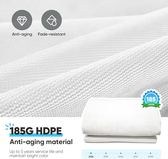 Quictent 20x26ft Sun Shade Sail for Patio, 185GSM Heavy Duty Rectangular Outdoor Sunshades UV Block Outside Canopy Cover for Backyard White