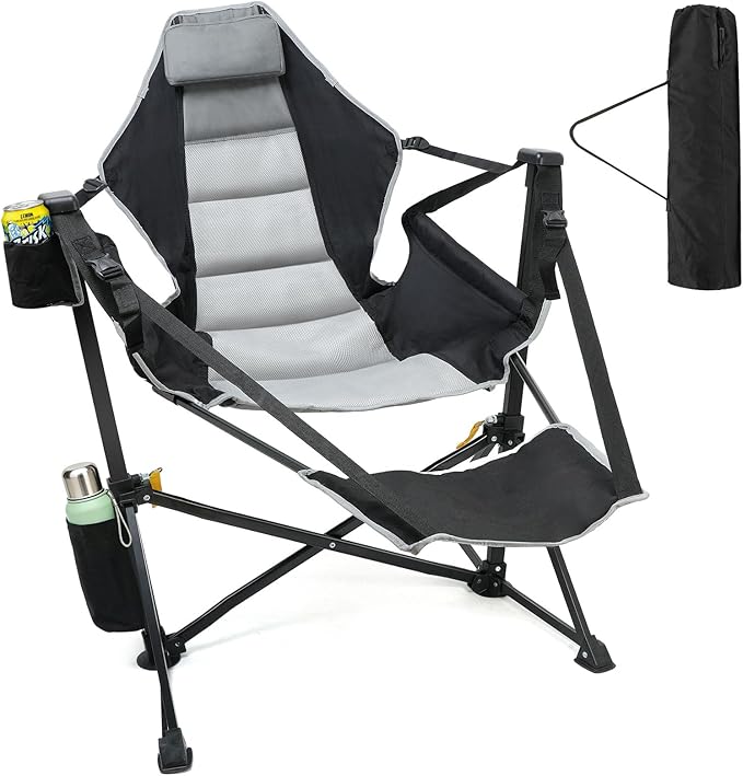 Suteck Hammock Camping Chair with Footrest, Oversized Swinging Folding Chair for Adults, Heavy Duty Portable Rocking Camp Chair with Cup Holder & Pillow for Beach, Patio, Lawn, Supports up to 500 lbs