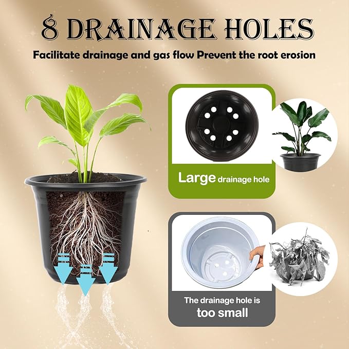 100 Packs 4 Inch Nursery Pots, 4 5 6 Inches Plastic Nursery Pots for Plants with Drainage Holes, Seed Starting Garden Pots of Flower Plant Container for Succulents, Transplanting (100, 4 Inch)