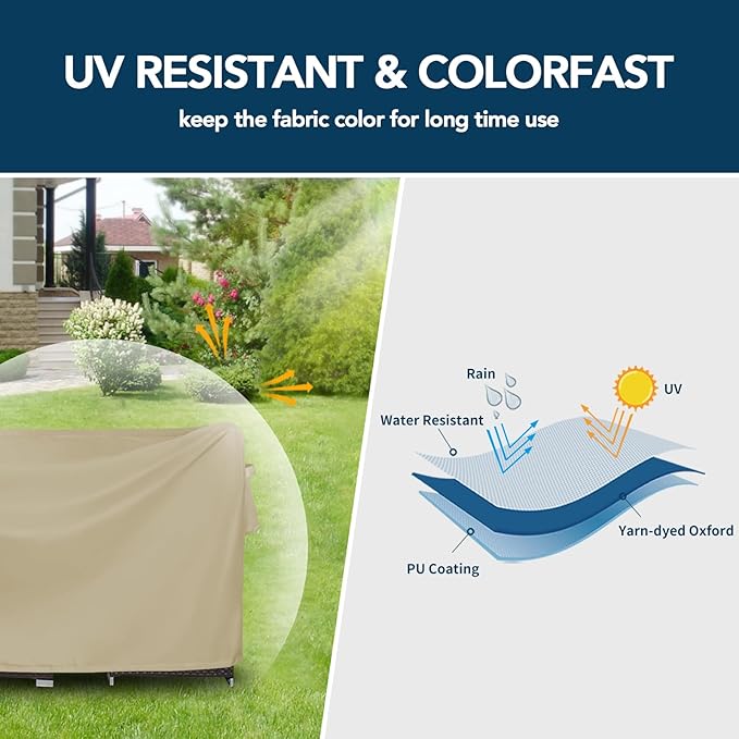 Easy-Going Rectangle Patio Furniture Cover Waterproof Outdoor Dining Table and Chair Cover Anti-UV Outside Sectional Sofa Set Covers (130"L x 84"W x 28"H, Camel)