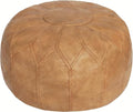 Thgonwid Unstuffed Moroccan Faux Leather Pouf Ottoman with Storage - Handmade Boho Chic Multi-Use Footrest for Living Room, Bedroom, Patio - Round Ethnic Floor Cushion & Decorative Accent, Khaki
