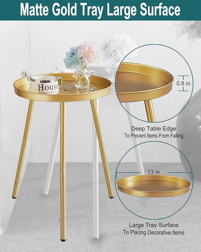 AOJEZOR Side Table: End Table for Any Room - Small Side Tables for Small Spaces Pure Golden with 3 Legged