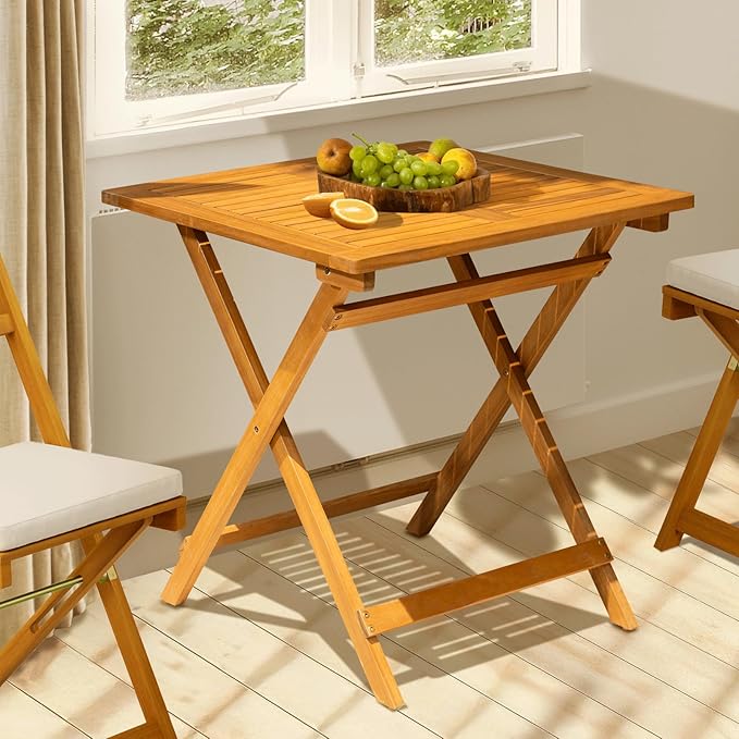 IDZO Legolas FSC Acacia Wooden Folding Table, Heavy Duty 270lbs Capacity, Elegant & Rustic Design for Garden, Backyard, Porch, Patio, Easy Assembly