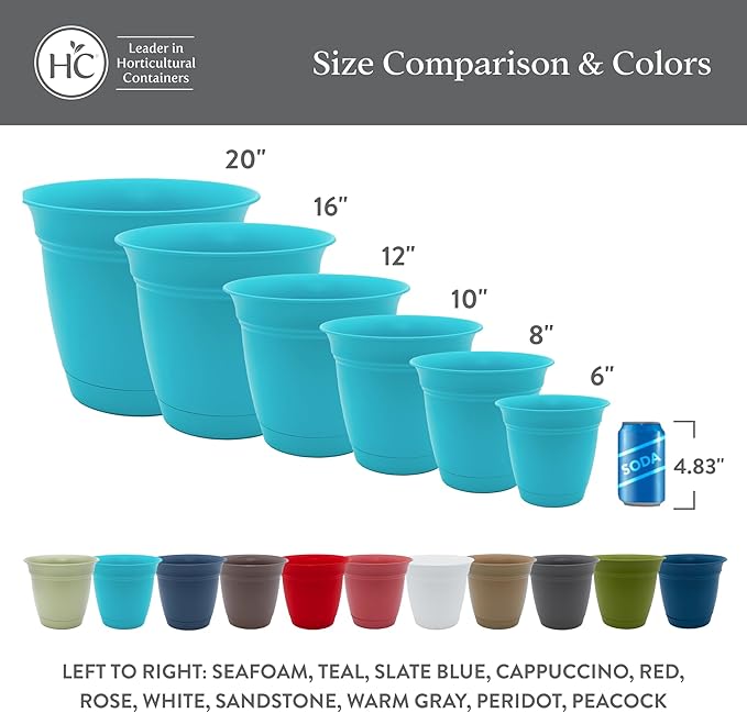 The HC Companies Eclipse Round Planter with Saucer - Outdoor & Indoor Plant Pot with Drainage Holes - Lightweight, UV-Resistant Plastic Pots for Plants, Flowers & Herbs (10" Slate Blue, Pack of 1)