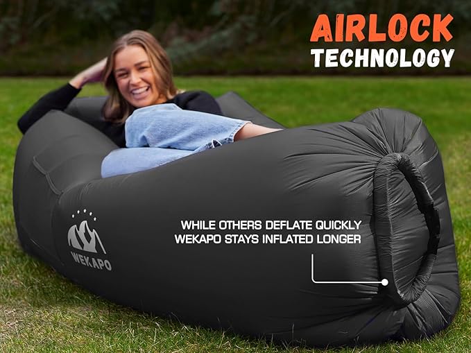 WEKAPO Inflatable Couch Air Lounger Chair - Camping & Beach Accessories, Portable Blow up Sofa for Hiking, Lawn, Indoor/Outdoor Movies & Music Festivals. Lightweight and Easy to Set Up Air Hammock