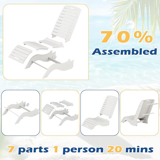 MELLCOM HDPE Pool Lounge Chairs Set of 2, in Pool Lounge Chairs up to 10-Inches of Water, Chaise Lounge Chairs with Wheels, S Shape Patio Lounge Chairs for Pool, Deck, Garden, Beach, White