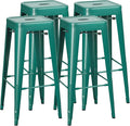 Shahoo 30 Inches Metal Bar Stools Counter Height Stackable Backless Stools, Industrial Patio Stools Indoor Outdoor Metal Kitchen Stools Set of 4 (Green, 30'')