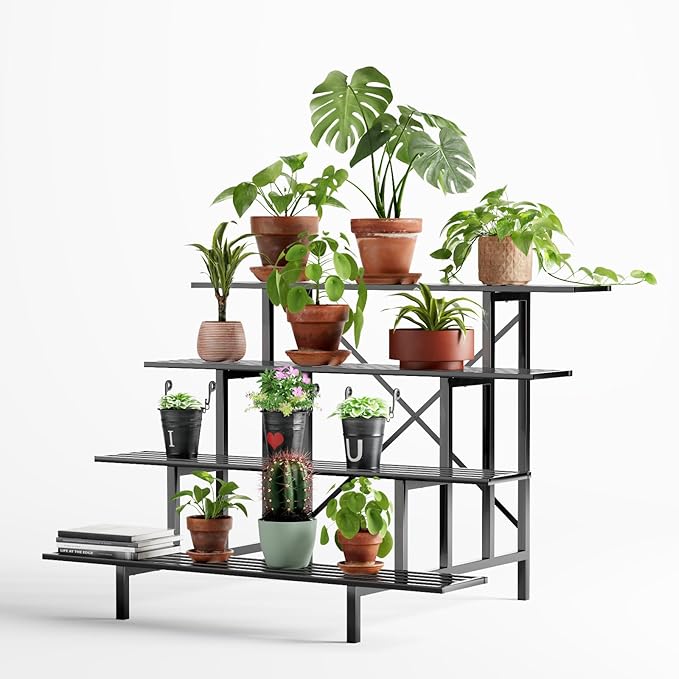 Zhongma 4 Tier Sturdy Metal Plant Stand with Wheels, L45.67 x W34.65 x H35.83 inch, Heavy Duty Plant Holder for Home Indoor and Outdoor, 880 LBS Capacity & Heavy Duty Construction