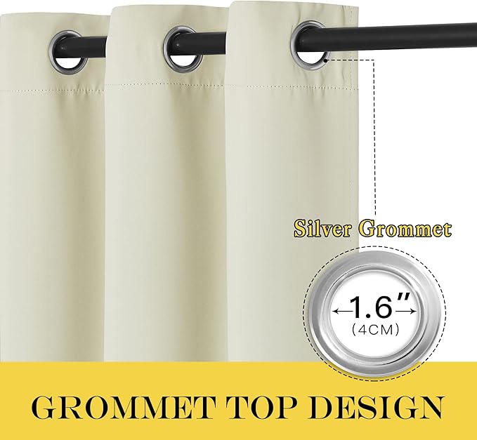 NICETOWN Blackout Curtains 72 inches Long, Grommet Privacy Window Treatment Thermal Insulated Room Darkening Sliding Glass Door Drape for Bedroom Living Room, 1 Panel, W100 x L72, Beige