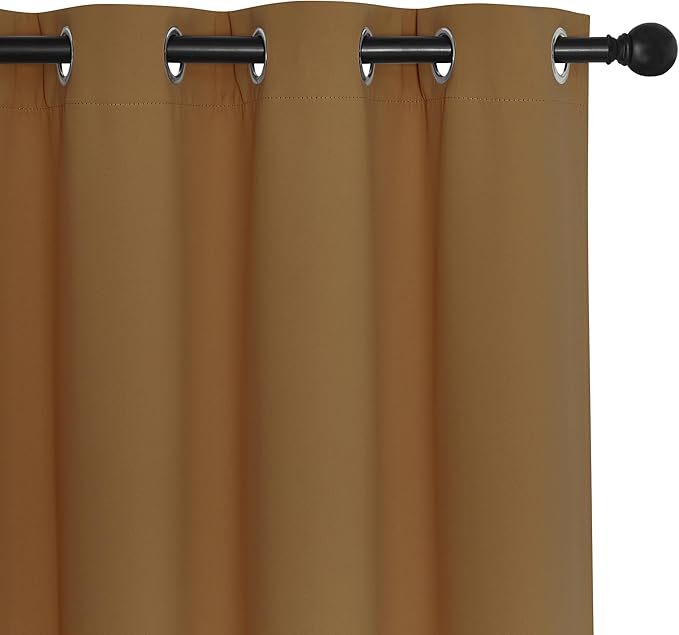 NICETOWN Blackout Curtains 120 inch Length for Sliding Glass Door, Grommet Thermal Insulated Room Darkening Sound Reducing Drapes for Room Divider, 1 Panel, W52 x L120, Gold Brown