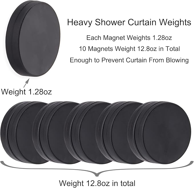 Magnetic Shower Curtain Weights, Rubber Covered Heavy Duty Weights, Prevent Curtain Liner from Blowing Around, Work for Drapery, Tablecloth, Flag, Outdoor Curtain 6 Pairs(Pack of 12)