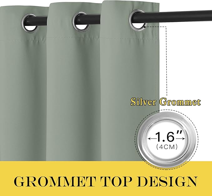 NICETOWN Blackout Doorway Curtain for Bedroom - Grommet Window Treatment Thermal Insulated Solid Room Darkening Drape for Patio Door/Porch (Sage Green, 1 Piece, W66 x L66)
